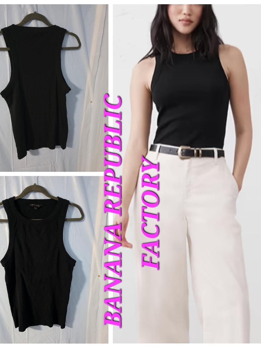 Banana Republic Factory Black Sleeveless Ribbed Tank Cotton Top